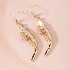 Gold Shrimp with Rhinestone Earrings