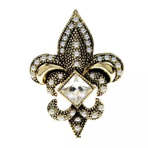 Diamond & Pearls Rhinestone Fleur de Lis Brooch